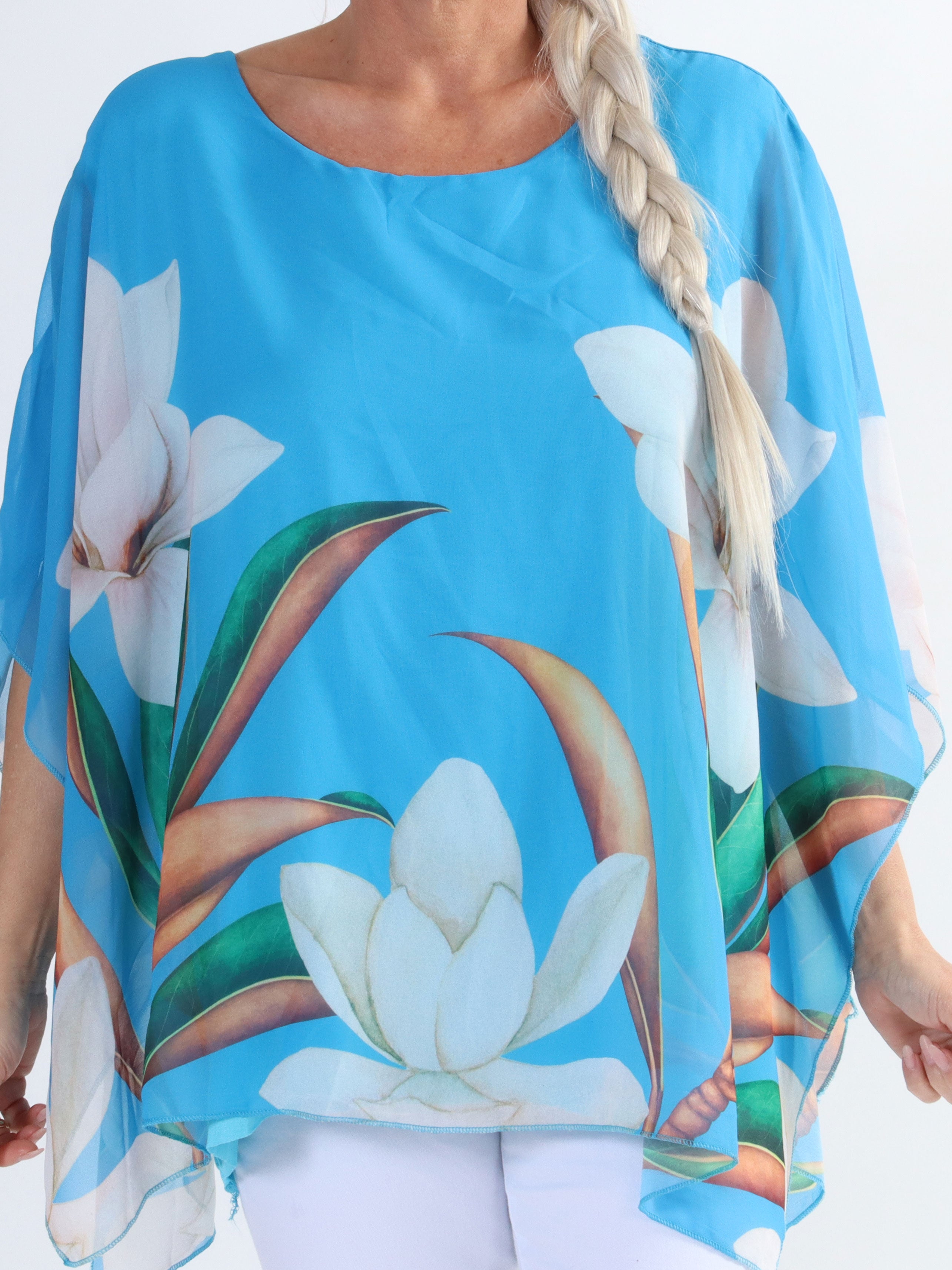 Mian - Farverig plus size tunika med chiffonlag